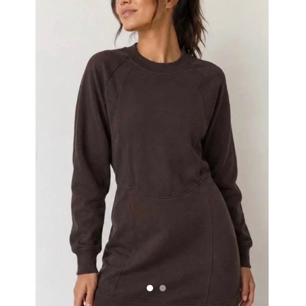 Lululemon Scuba Long Sleeve Dress Espresso Brown Fleece Mini LW1FGNS Size 6